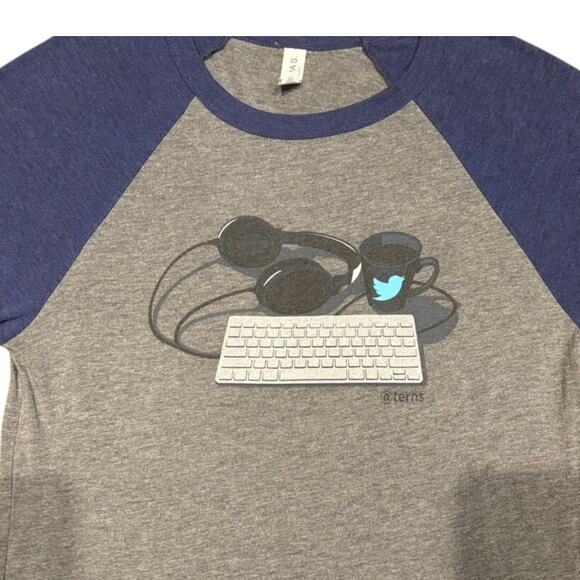 RARE Twitter Logo Computer, Baseball T-Shirt, Gray, Blue, Men's Size Small, EUC - Picture 1 of 3